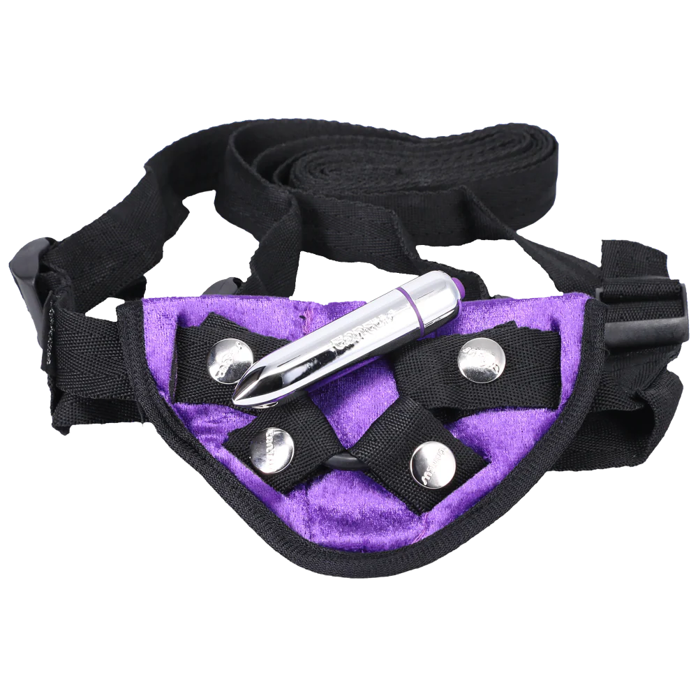 Vibrating Velvet Harness in Purple