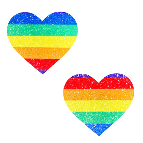 Pride Rainbow Glitter Heart Pasties