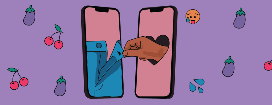 Sexting Illustration of Hand Reaching Through Phone to Unzip Pants