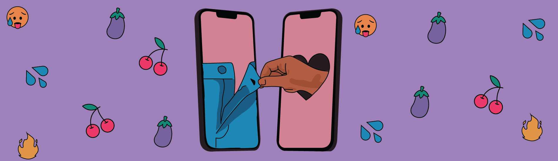Sexting Illustration of Hand Reaching Through Phone to Unzip Pants