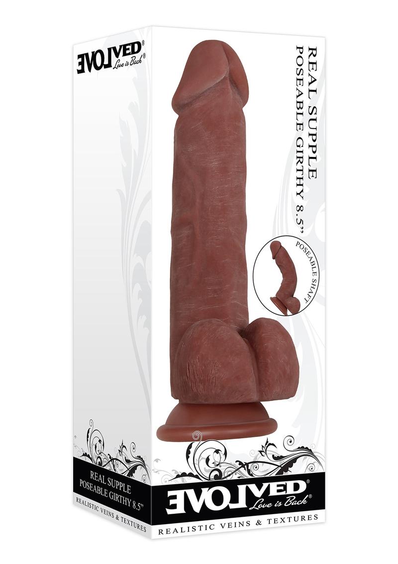 Real Supple Poseable Girthy 8.5" Dildo Dark