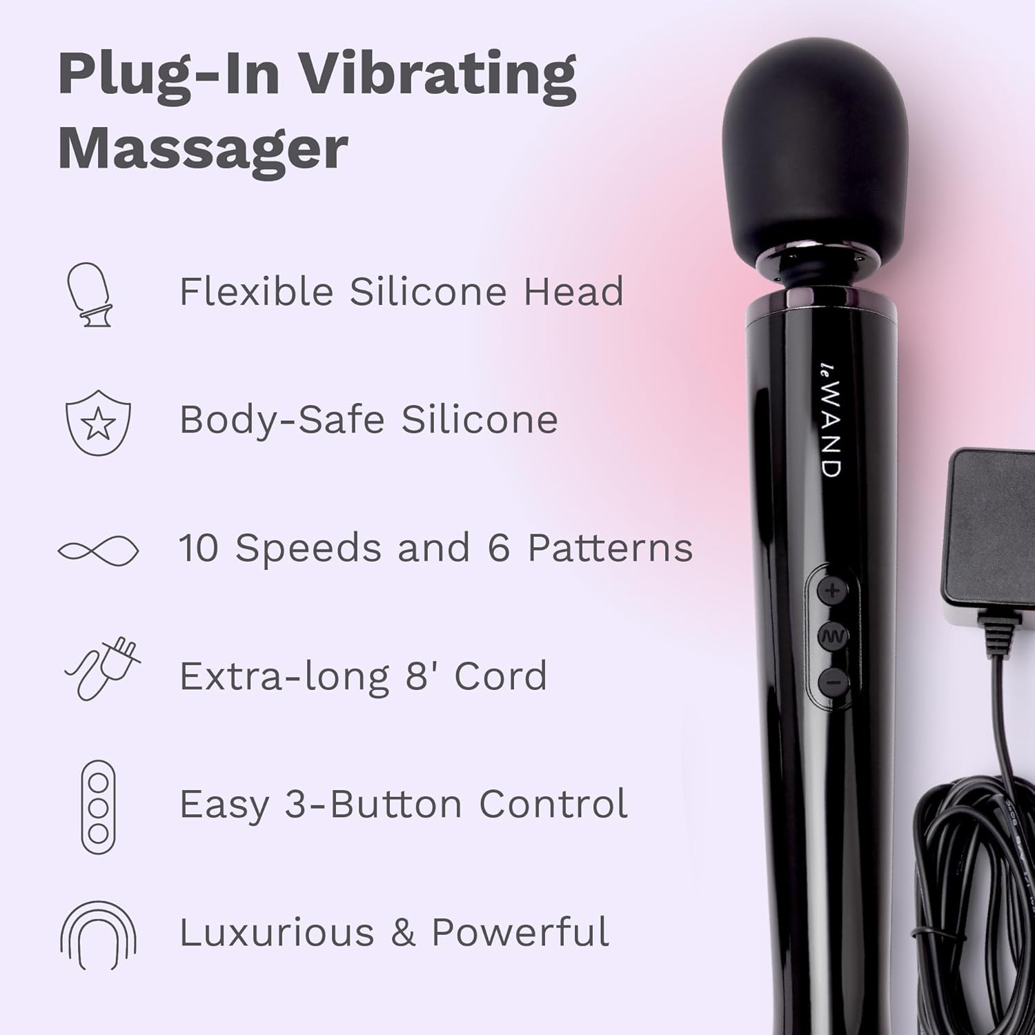Le Wand Plug-In Vibrating Massager in Black