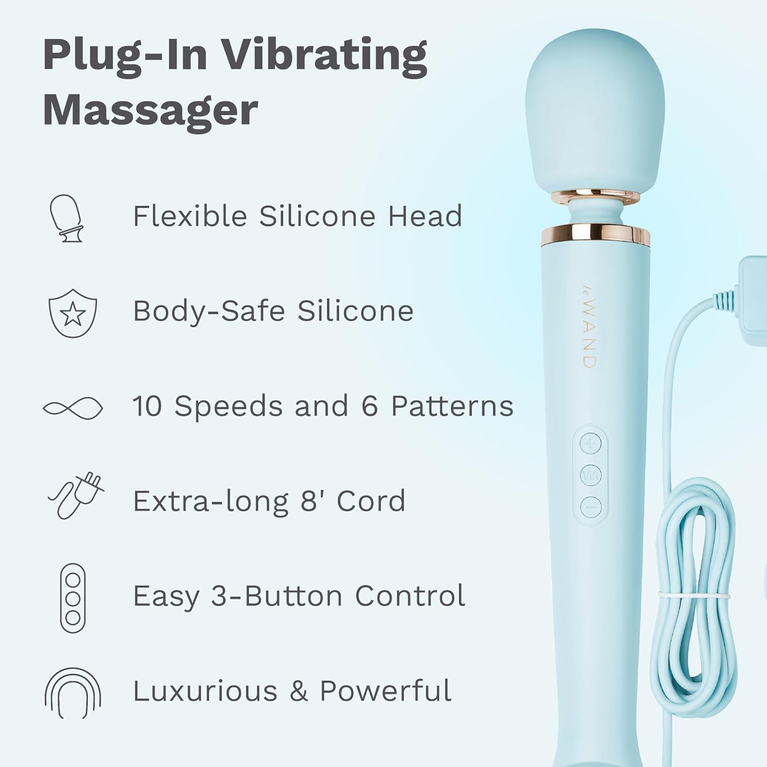 Le Wand Plug-In Vibrating Massager in Sky Blue