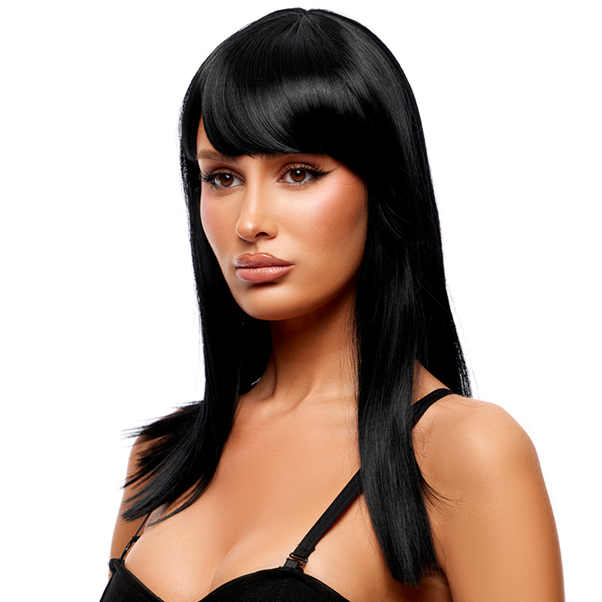 Straight Mid-length Wig with Bangs