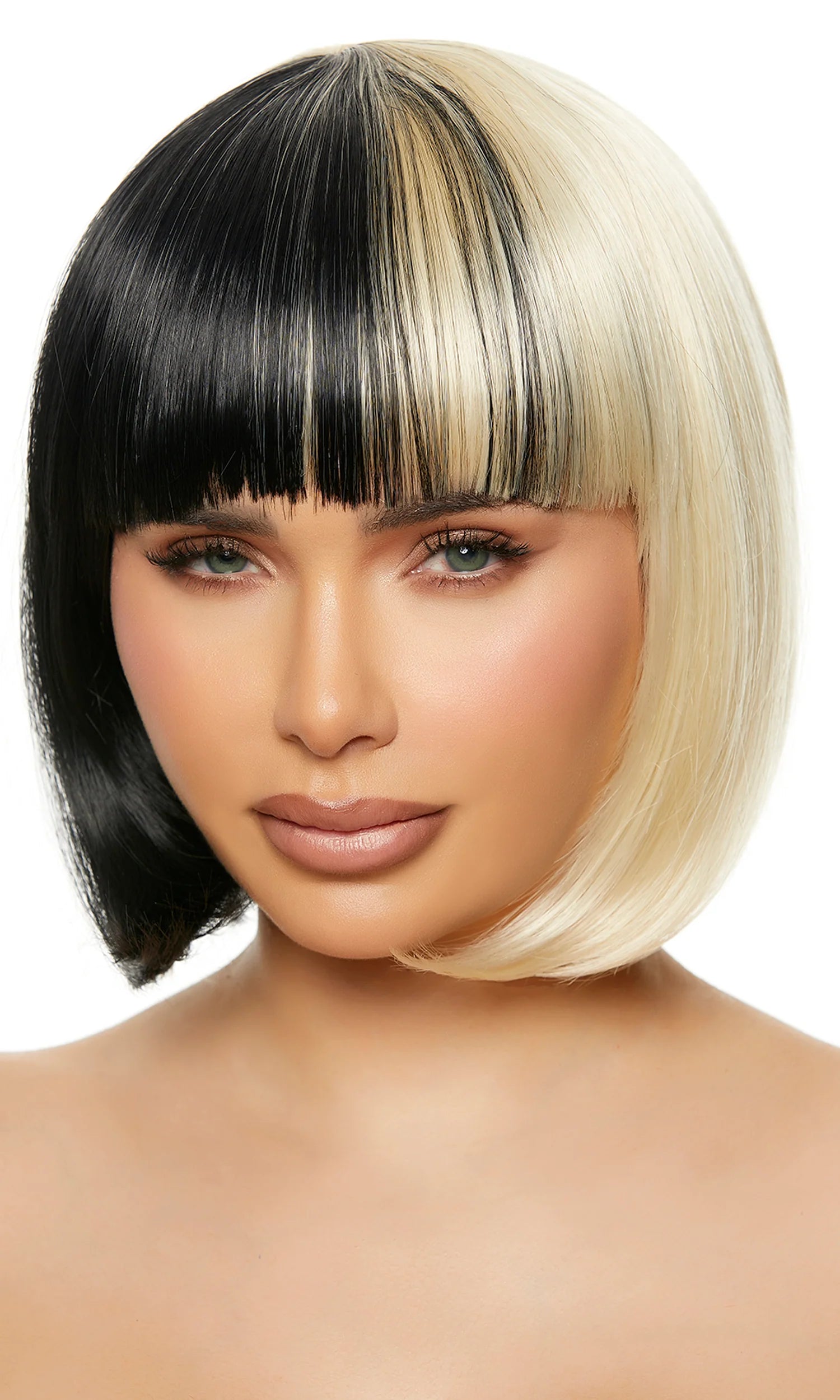 Black & Blonde Bob Wig With Bangs