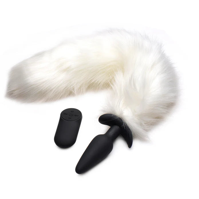 Vibrating White Fox Tail Slender Anal Plug