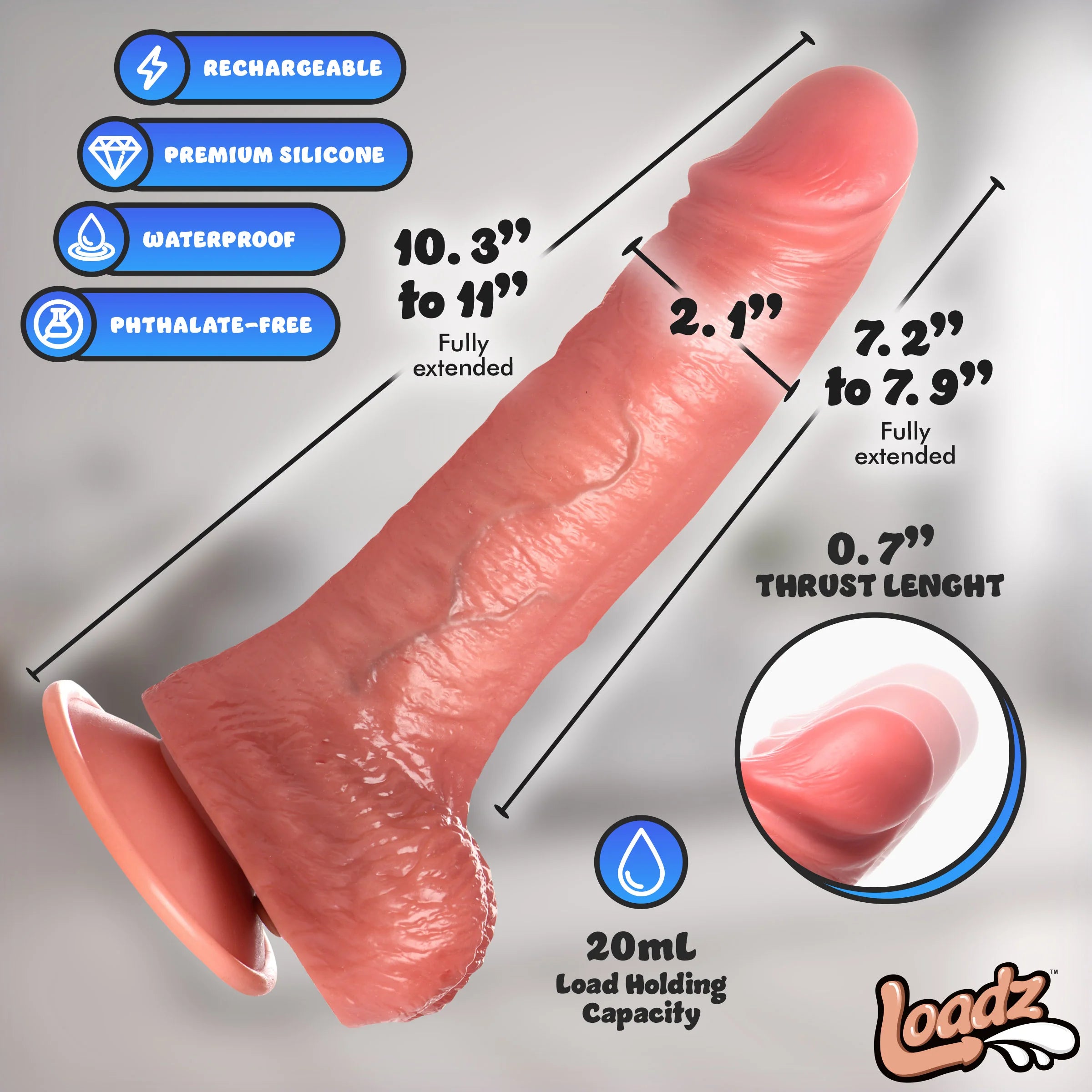 Loadz 10" Thrusting, Vibrating, & Squirting Dildo