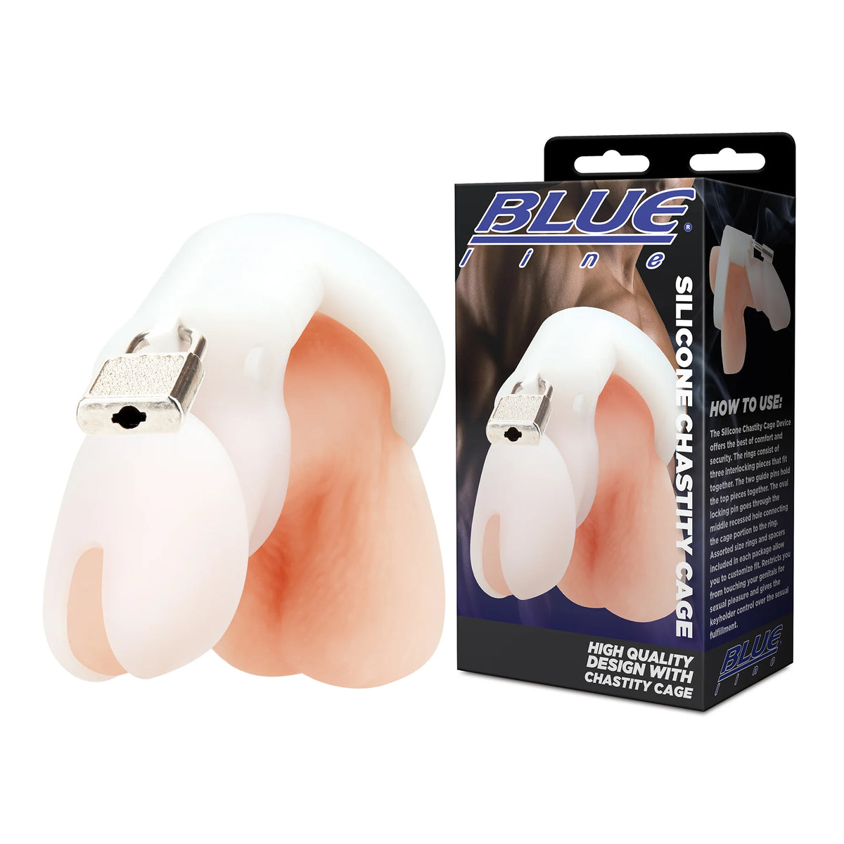 Blue Line Silicone Chastity Cage in White