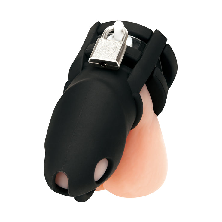 Blue Line 2" Silicone Mini Cock Cage With Ball Divider in Black