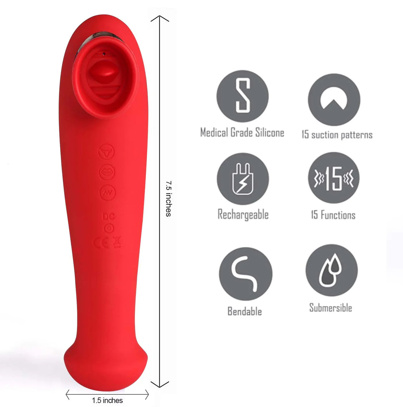 DESTINY 15-Function Rechargeable Suction + Vibration Red
