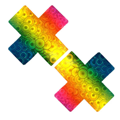 Kaleidoscope Eyes Rainbow & Spiral Pleather Nipztix X Factor Nipple Cover Pasties