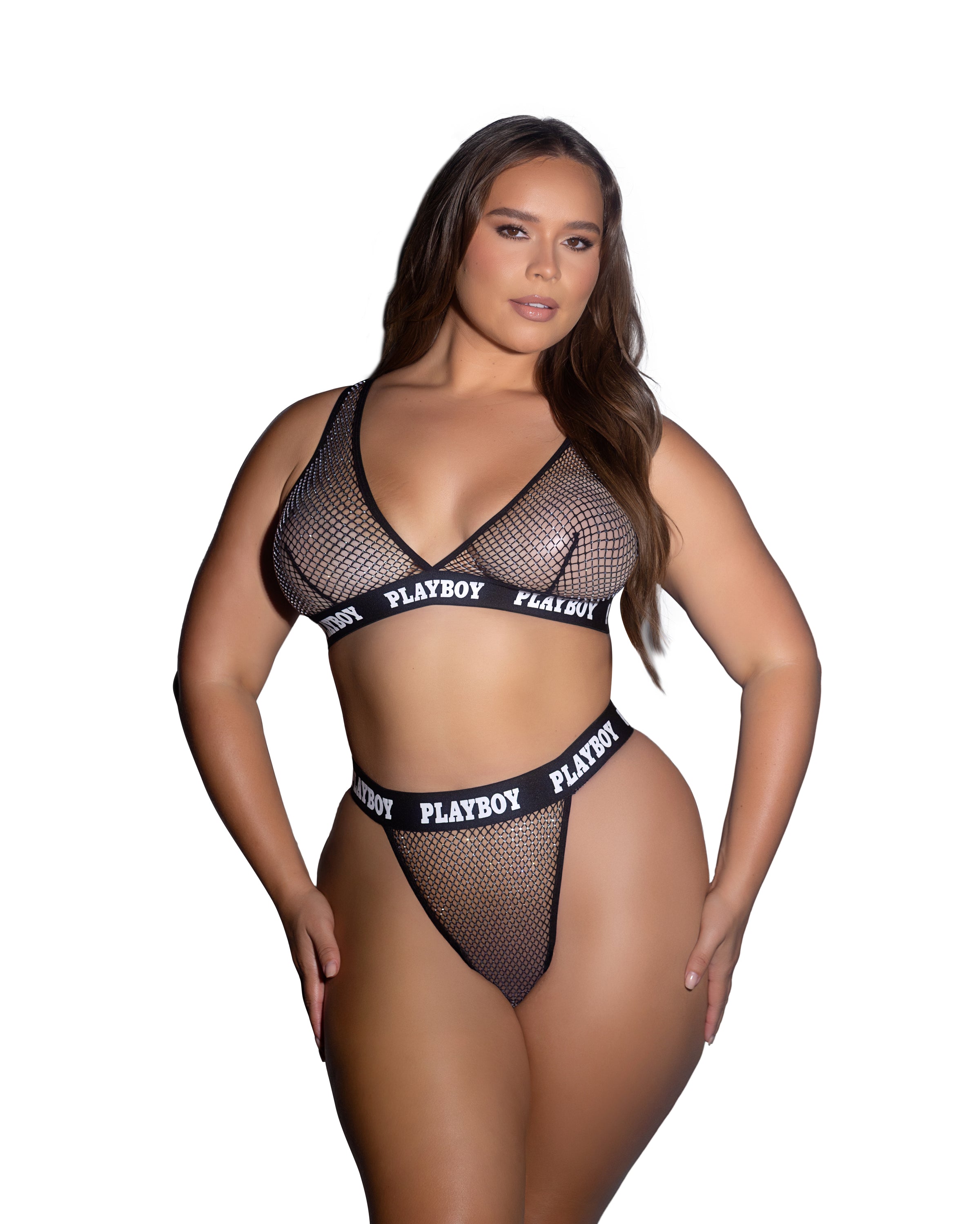 Playboy Rhinestone Fishnet 2pc Set