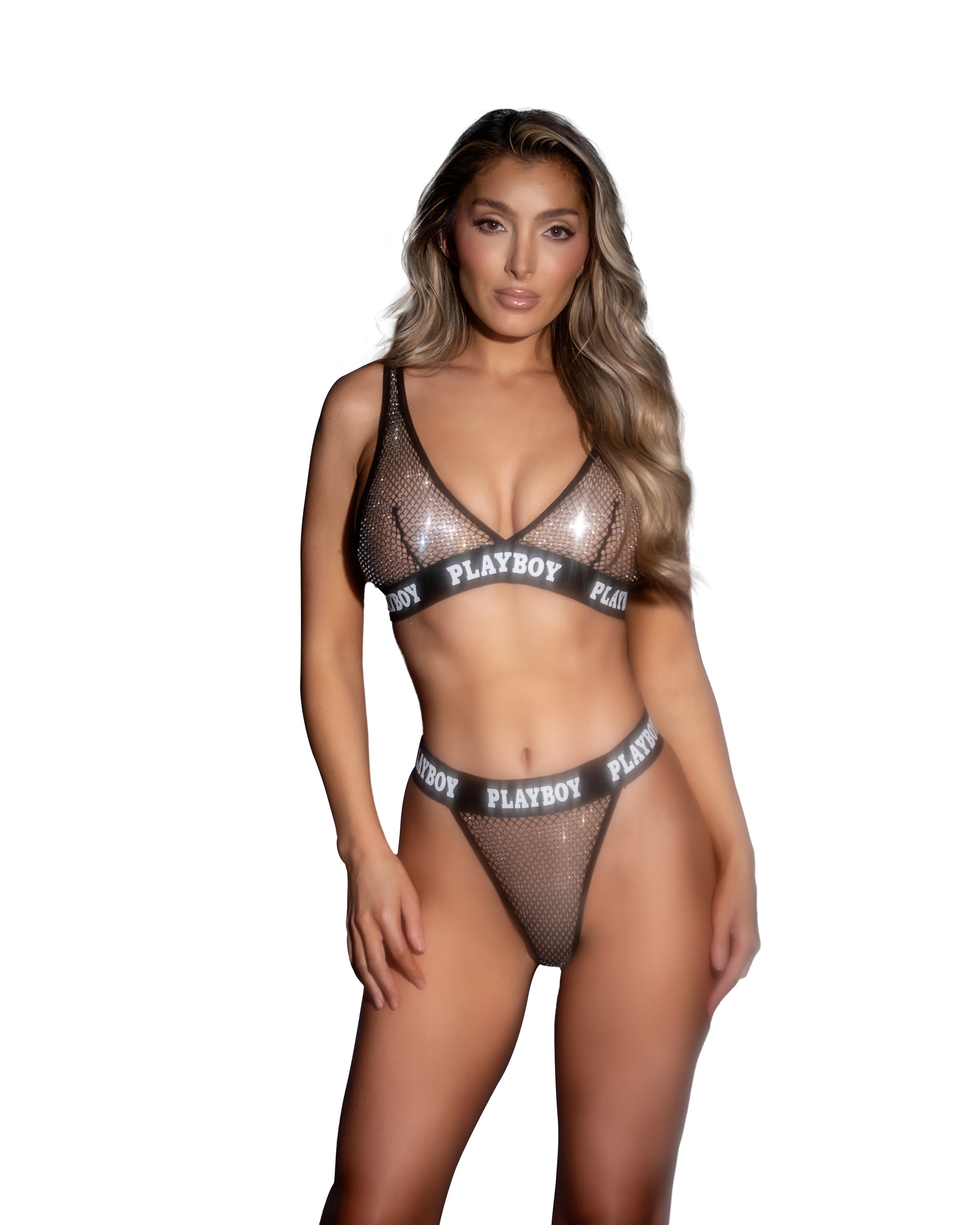 Playboy Rhinestone Fishnet 2pc Set