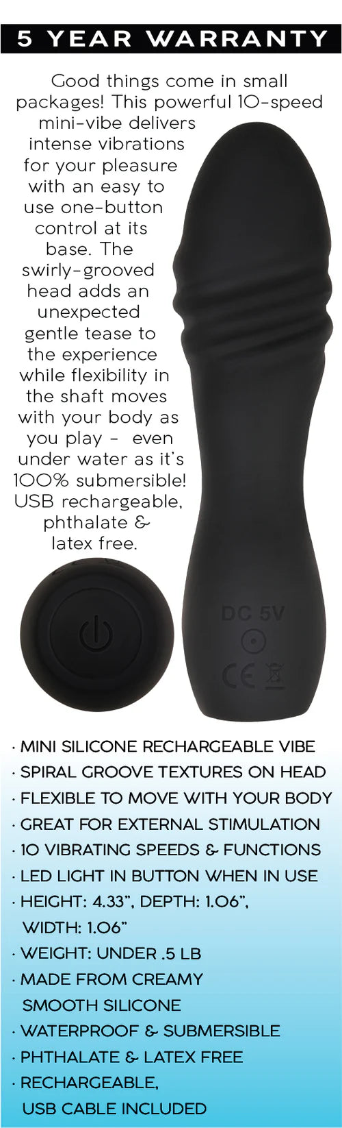 Intrigue The Flirt Silicone Bullet in Black