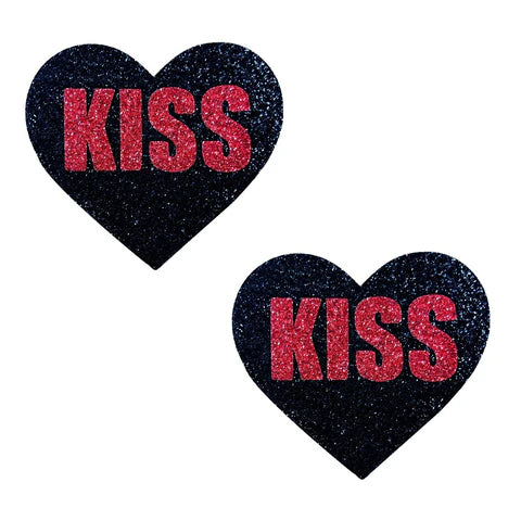 Red & Black KISS Glitter Heart Pasties