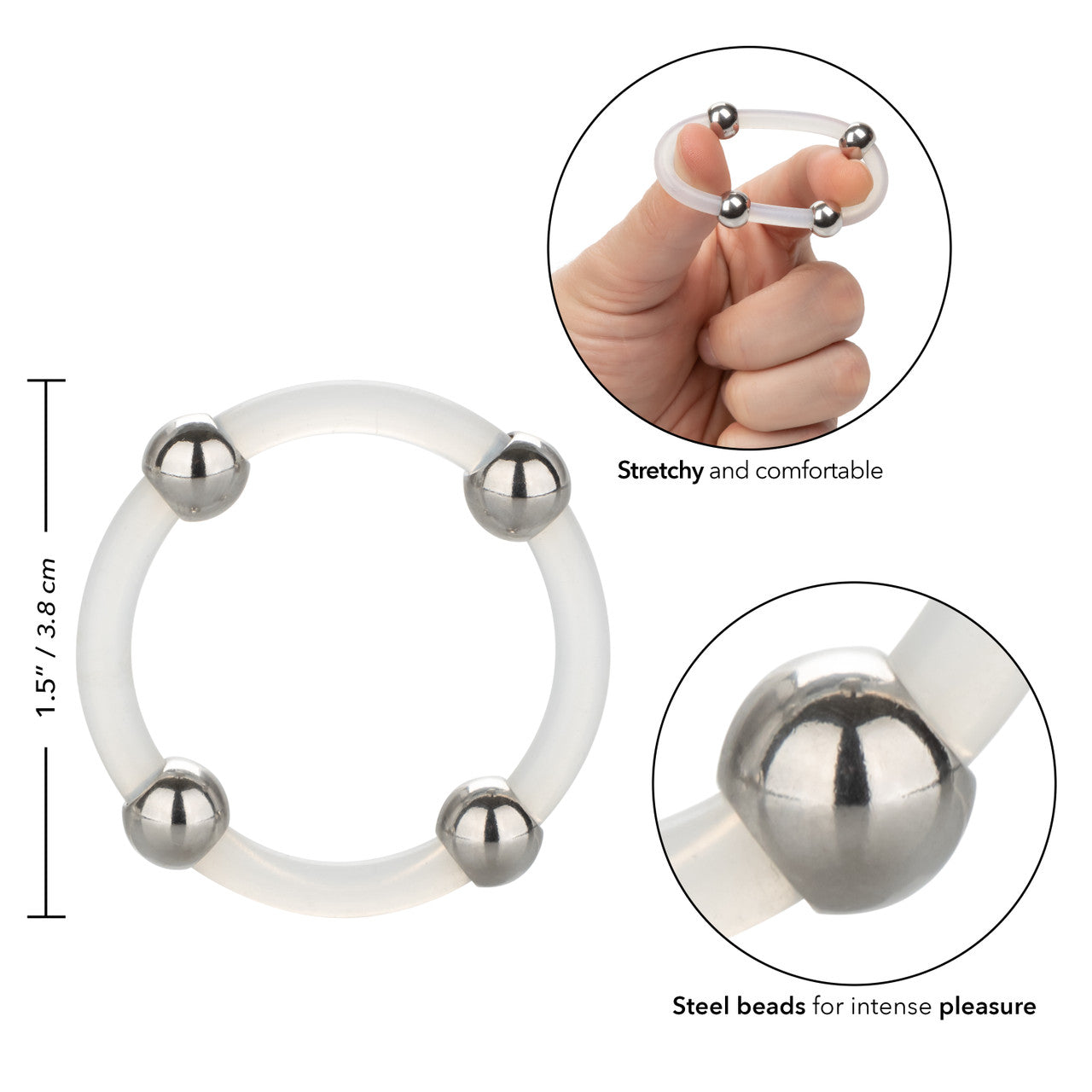 Steel Beaded Silicone Cock Ring - Large