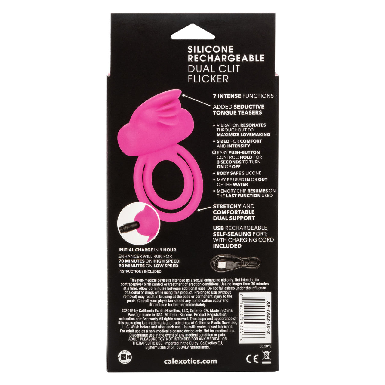 Rechargeable Dual Clit Flicker Cock Ring