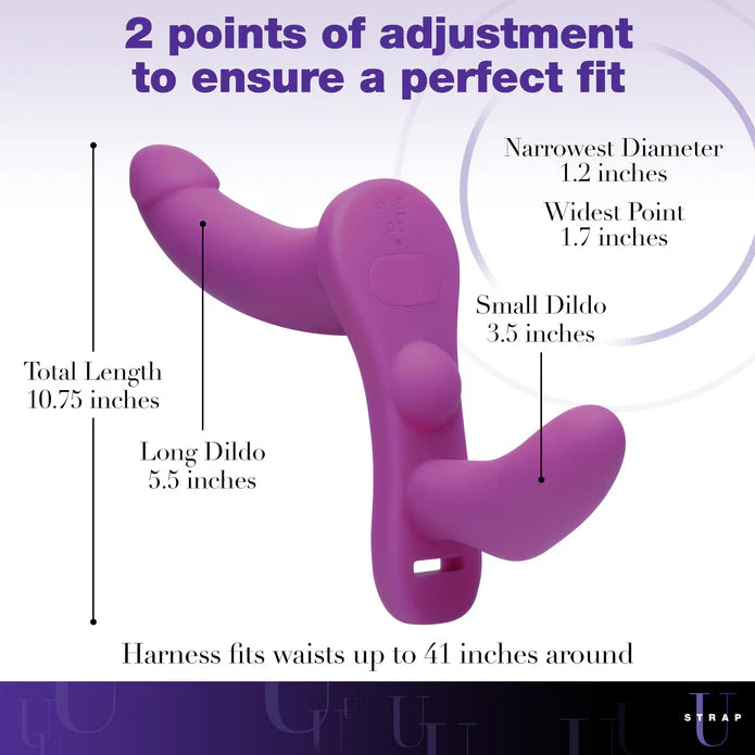 Double Take 10X Double Penetration Vibrating Strap-on Harness Purple