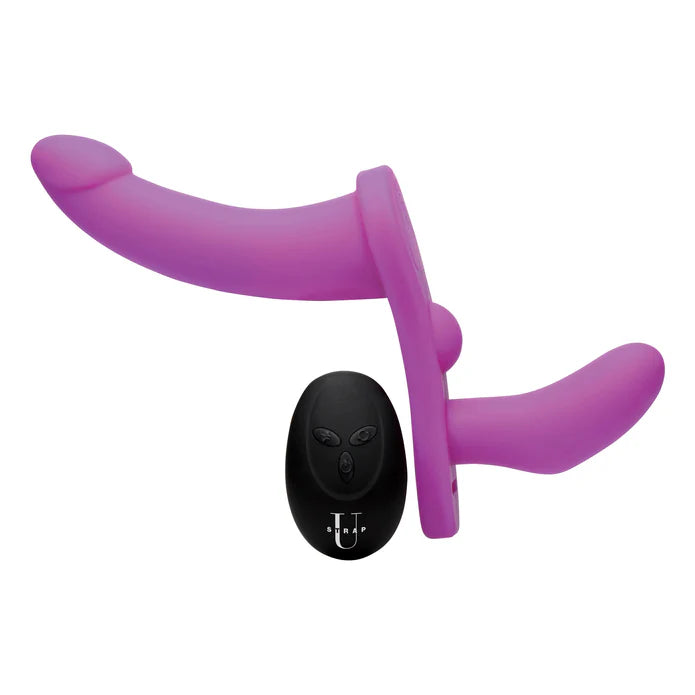 Double Take 10X Double Penetration Vibrating Strap-on Harness Purple