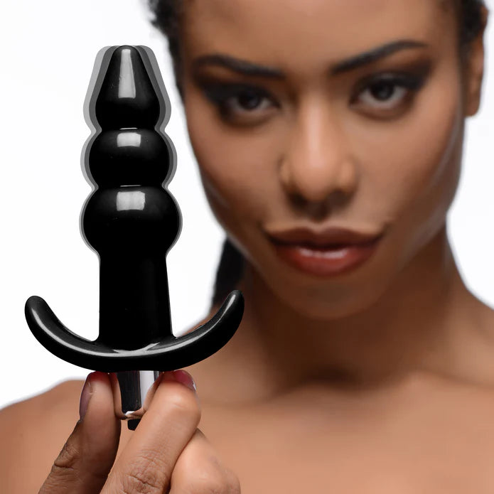 Frisky Ribbed Vibrating Butt Plug in Black