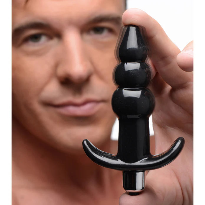 Frisky Ribbed Vibrating Butt Plug in Black