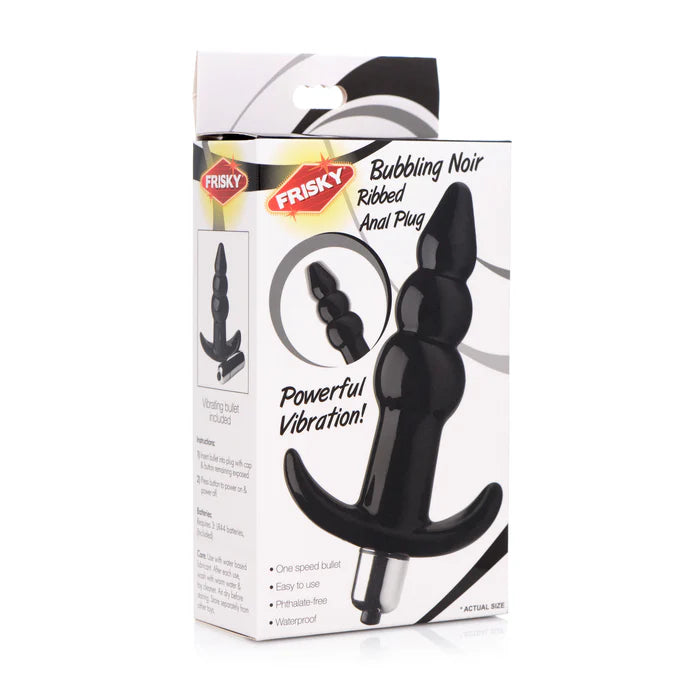 Frisky Ribbed Vibrating Butt Plug in Black