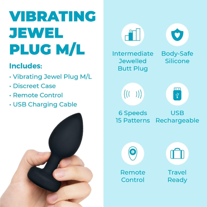 bVibe Vibrating Jewel Plug Medium-Large in Black