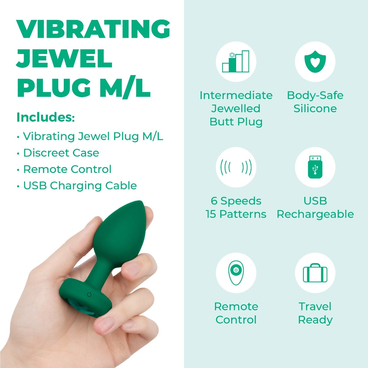 bVibe Vibrating Jewel Plug Medium-Large in Green