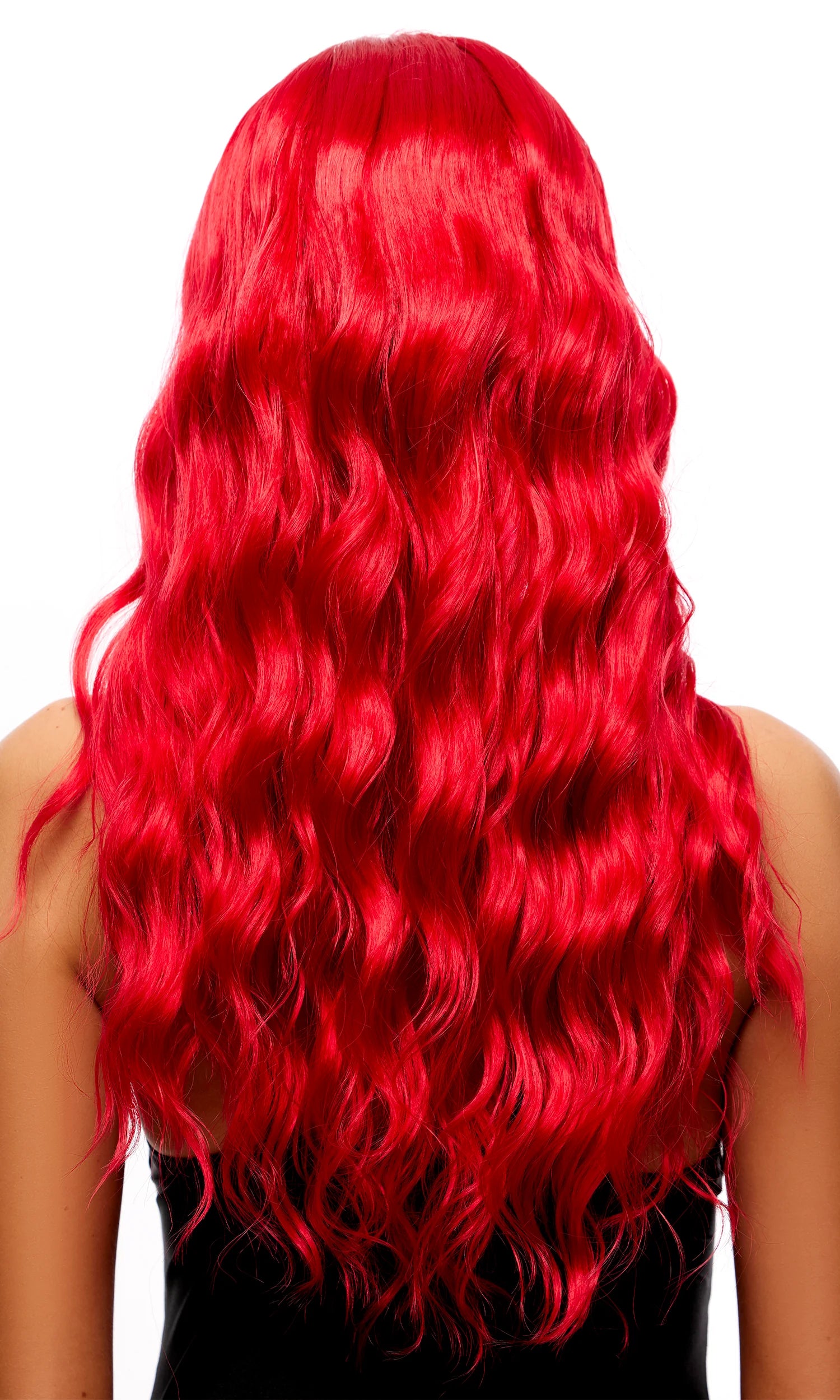 Mid Length Red Wavy Wig With Bangs