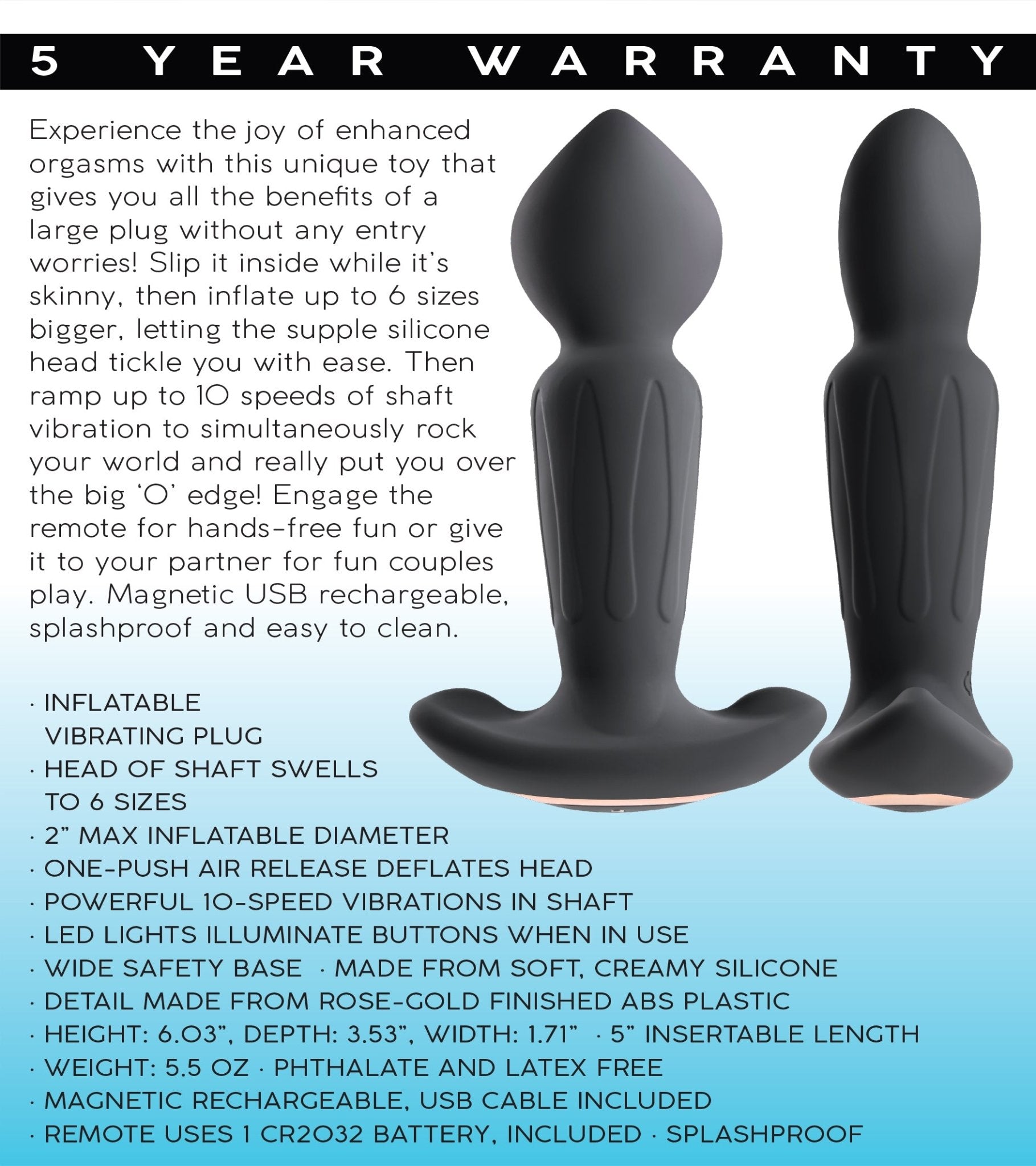 Intrigue Overtime Inflating Plug w Remote